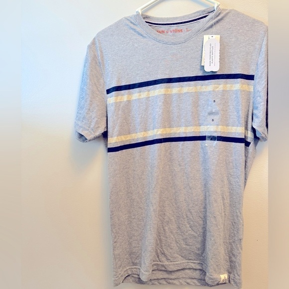 Sun + Stone Mens Gray Striped Cotton T-Shirt NWT - Picture 8 of 11